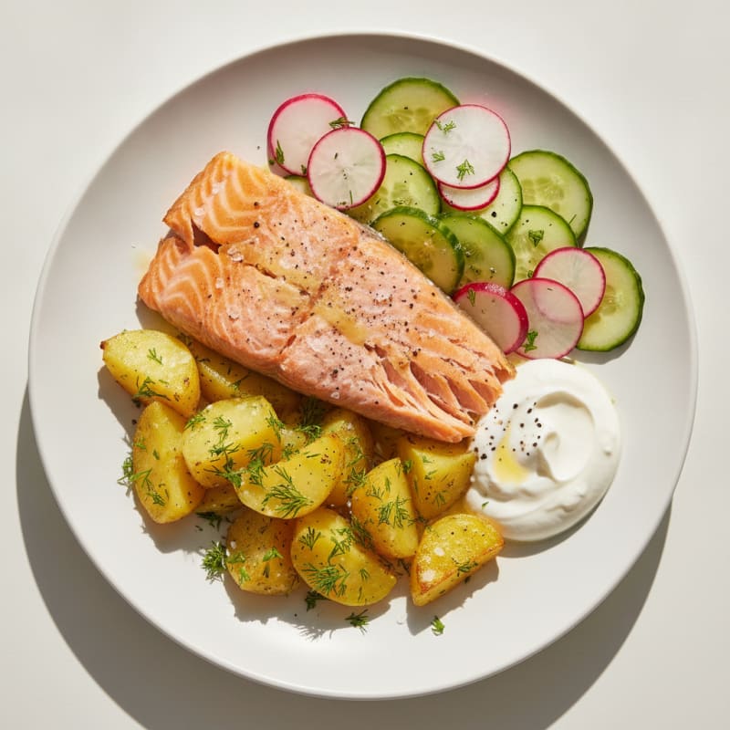 Smoked Fish with Dill Potatoes and Cucumber