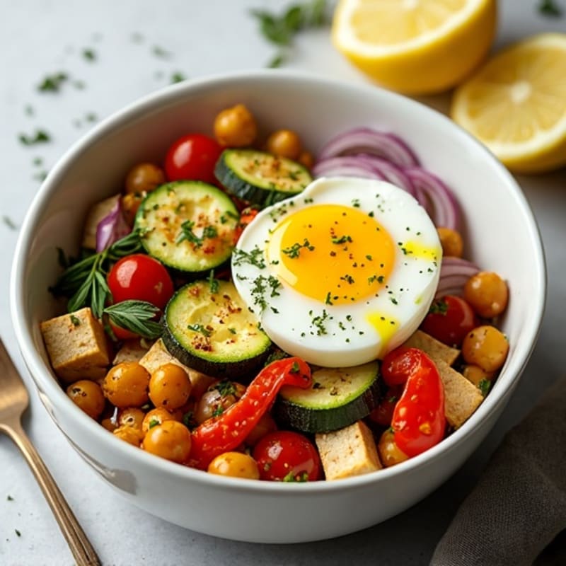 Fresh Herb-Roasted Vegetable and Hummus Bowl