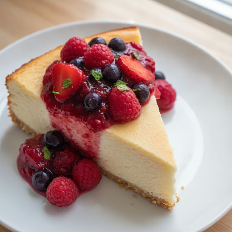 Greek Yogurt Protein Cheesecake with Mixed Berries