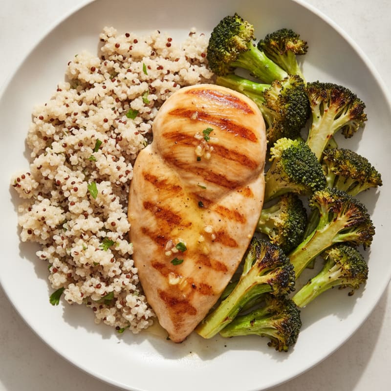 Grilled Chicken Breast with Quinoa and Roasted Broccoli