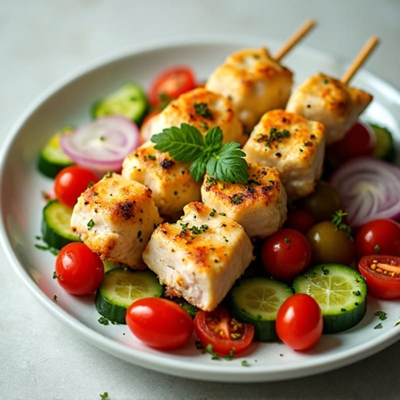 Lemon-Herb Grilled Chicken Skewers with Fresh Tomato Cucumber Salad