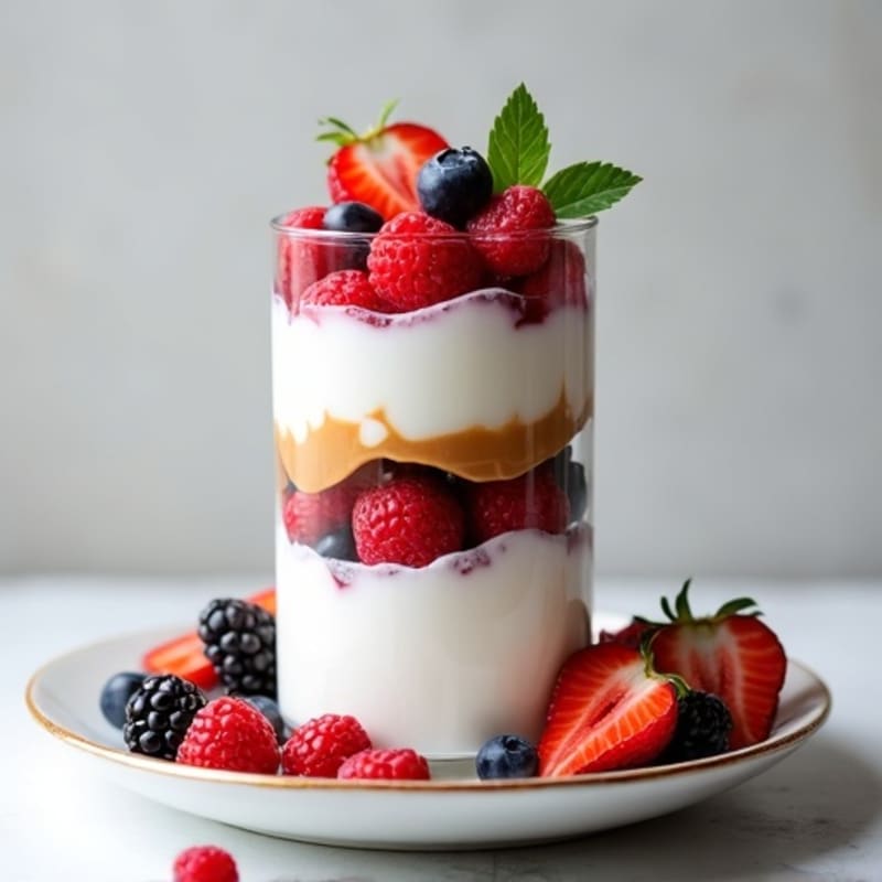 Greek Yogurt Protein Parfait with Mixed Berries and Almond Butter