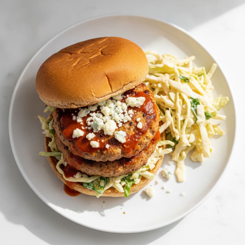 Buffalo Blue Cheese Burger with Tangy Slaw