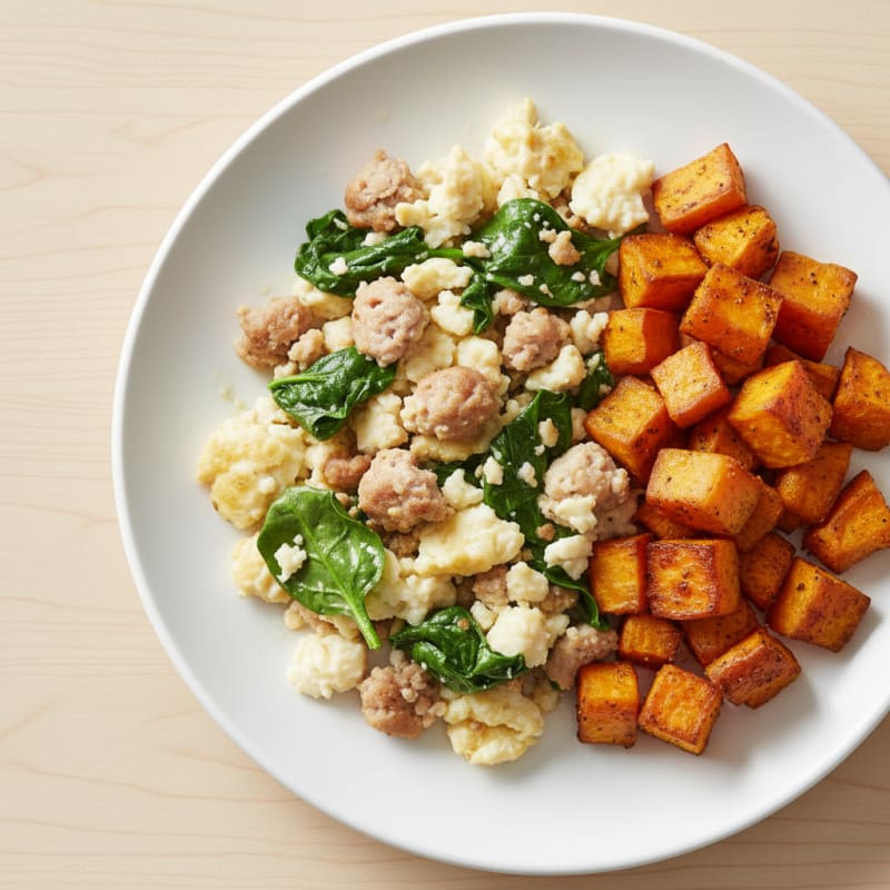 Egg White Scramble with Turkey Sausage and Spinach