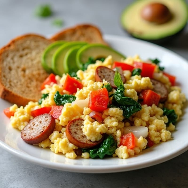 Egg White Veggie Scramble with Turkey Sausage
