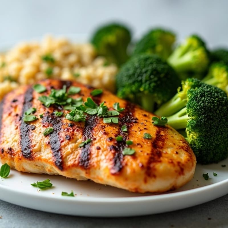 Grilled Chicken Breast with Quinoa and Roasted Broccoli
