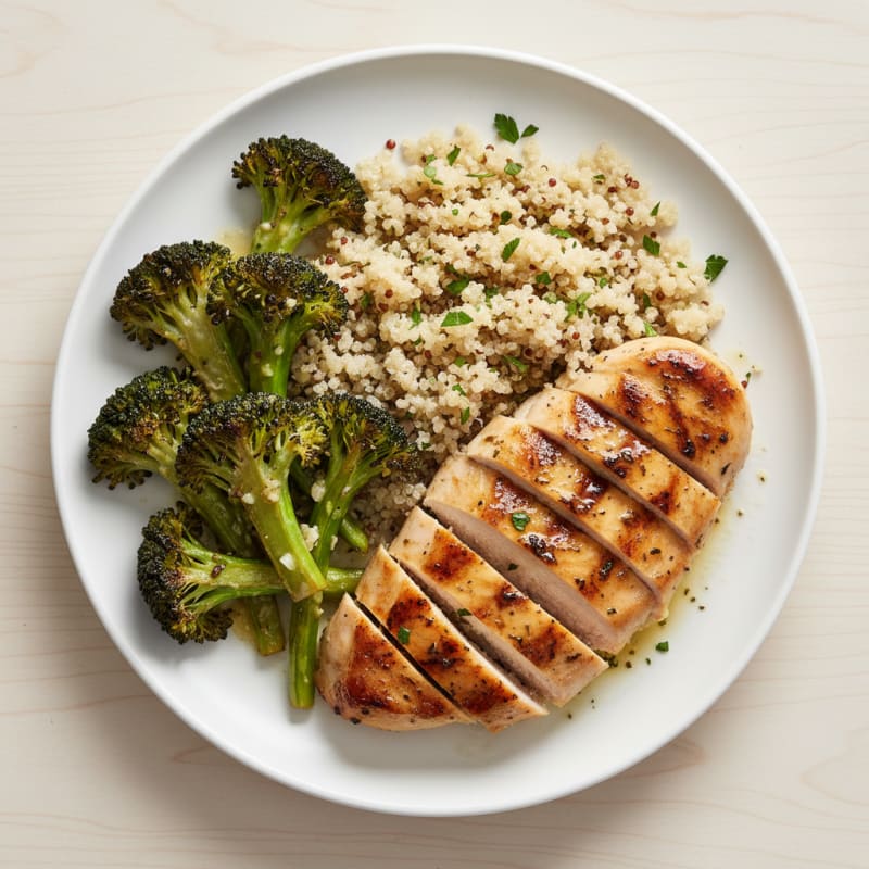 Grilled Chicken Breast with Quinoa and Roasted Broccoli
