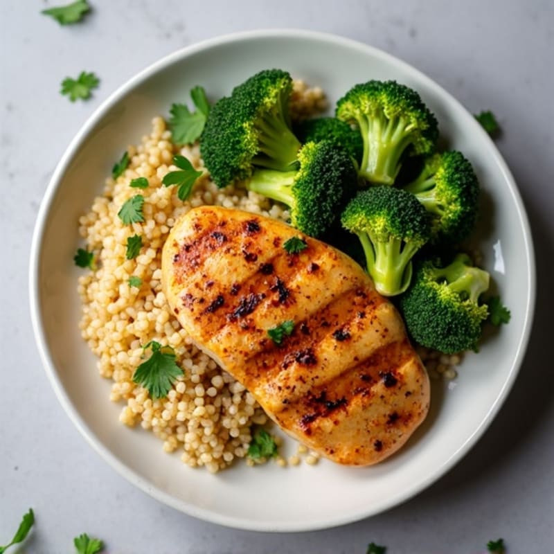Grilled Chicken Breast with Roasted Broccoli and Quinoa