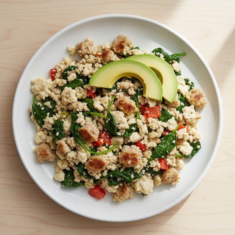 Egg White and Turkey Sausage Scramble with Spinach
