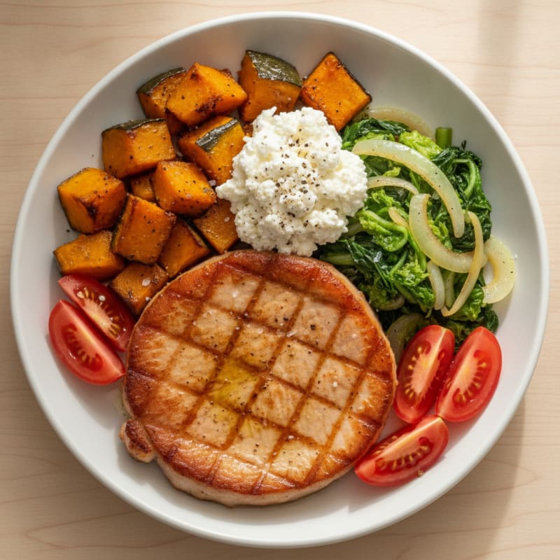 Pan-Seared Ham Steak with Roasted Pumpkin