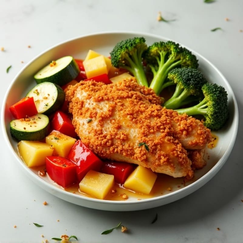 Crispy Baked Sweet & Sour Chicken with Roasted Vegetables