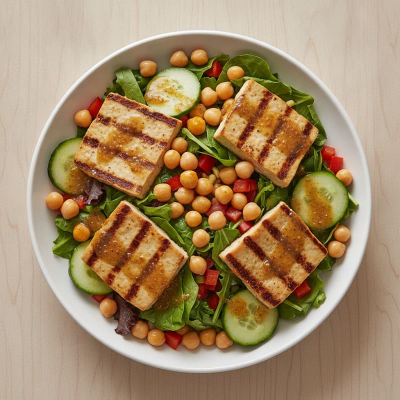 Grilled Tofu Salad with Chickpeas and Crunchy Vegetables