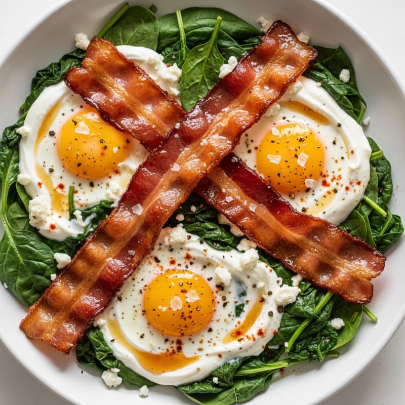 Baked Eggs with Candied Bacon