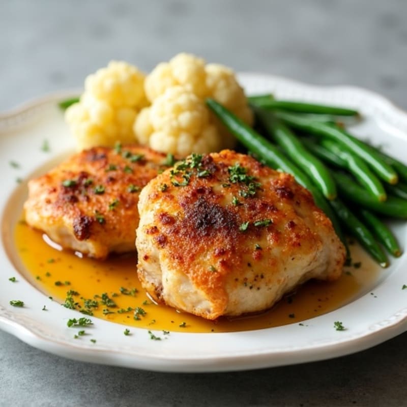 Baked Chicken Thighs with Roasted Cauliflower and Green Beans
