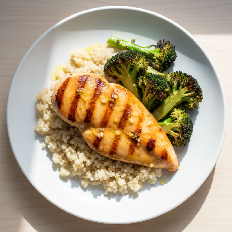 Grilled Chicken Breast with Roasted Broccoli and Quinoa