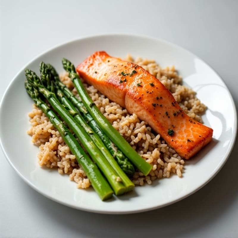 Seared Salmon with Steamed Asparagus and Brown Rice