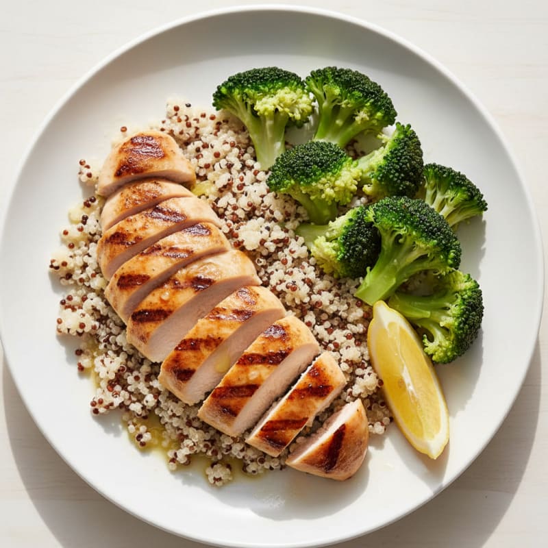Grilled Chicken Breast with Quinoa and Steamed Broccoli