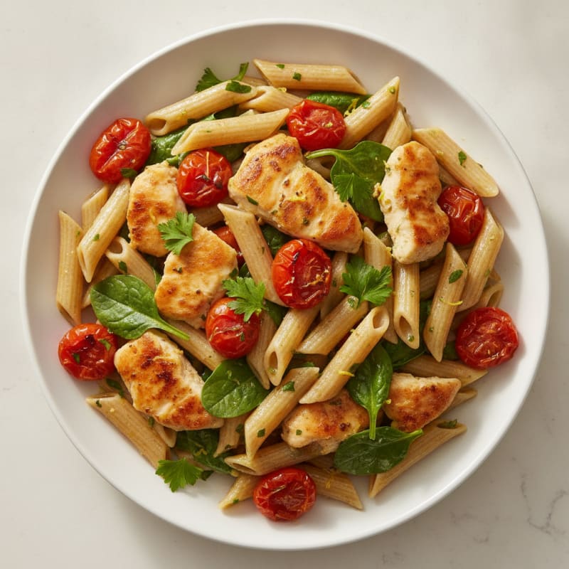 Lemon-Herb Chicken Pasta with Roasted Tomatoes