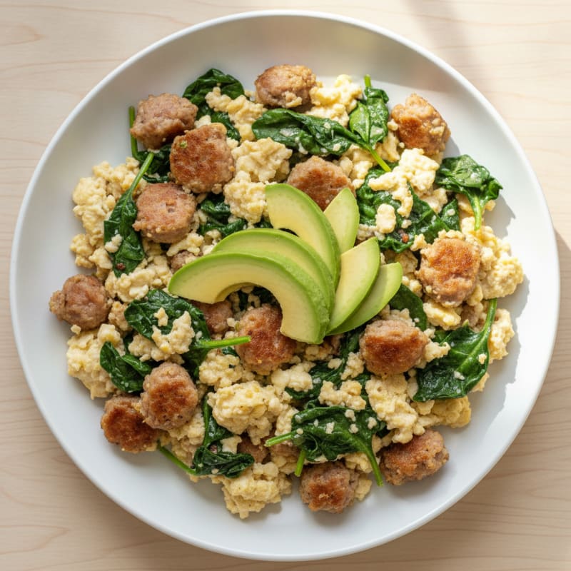 Egg White Scramble with Turkey Sausage and Spinach