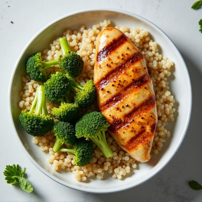 Grilled Chicken Breast with Roasted Broccoli and Quinoa