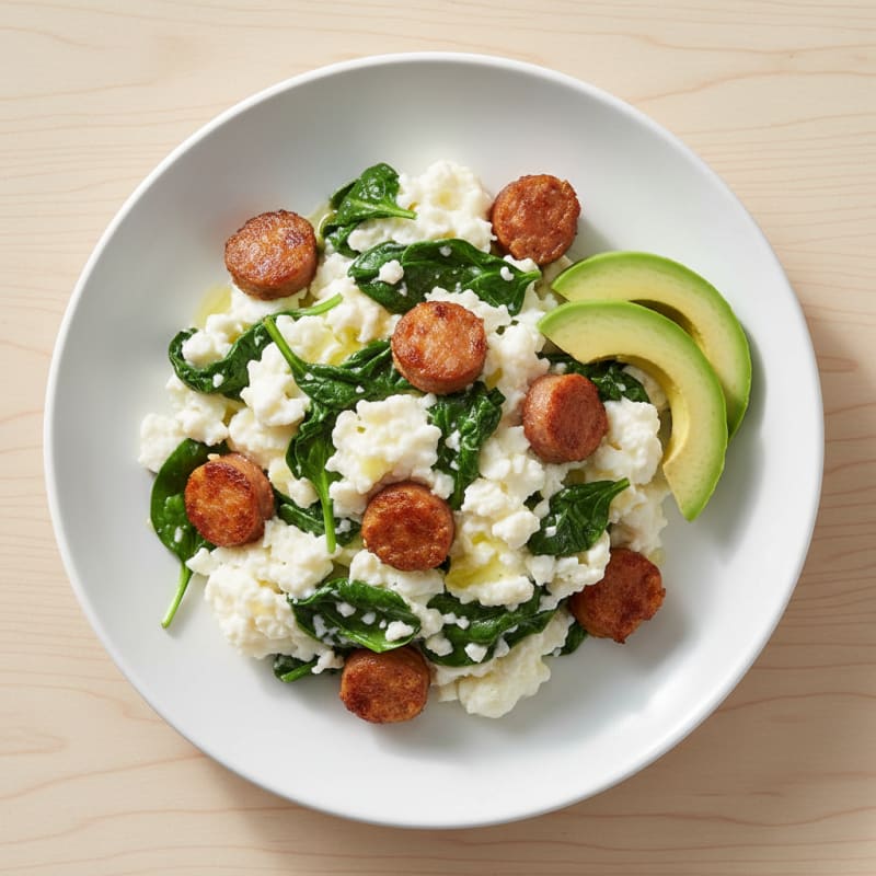 Egg White Scramble with Spinach and Turkey Sausage