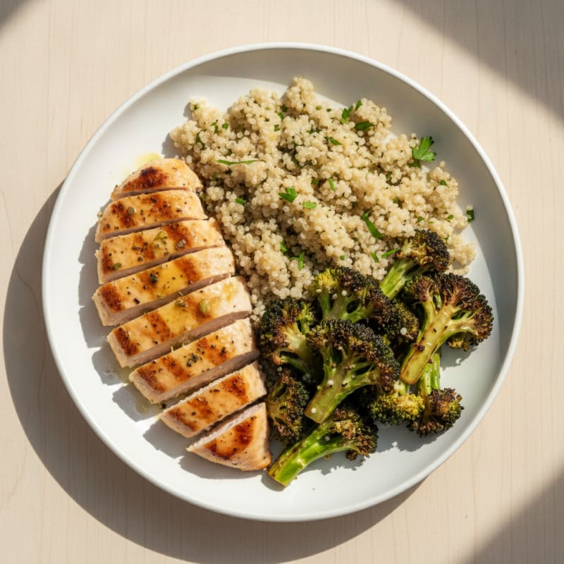 Grilled Chicken Breast with Quinoa and Roasted Broccoli