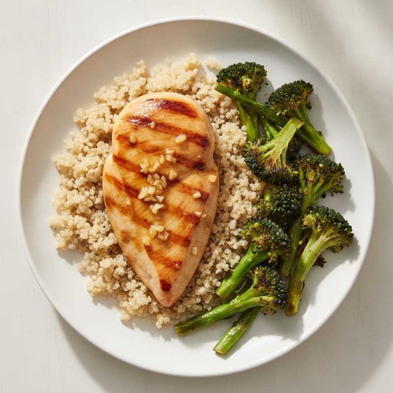 Grilled Chicken Breast with Quinoa and Roasted Broccoli