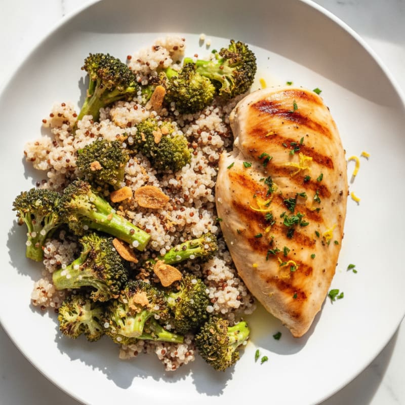 Grilled Chicken Breast with Roasted Broccoli and Quinoa