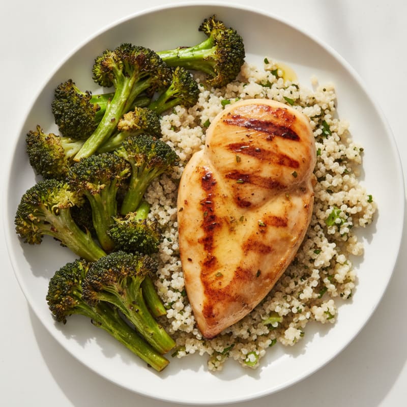 Grilled Chicken Breast with Quinoa and Roasted Broccoli
