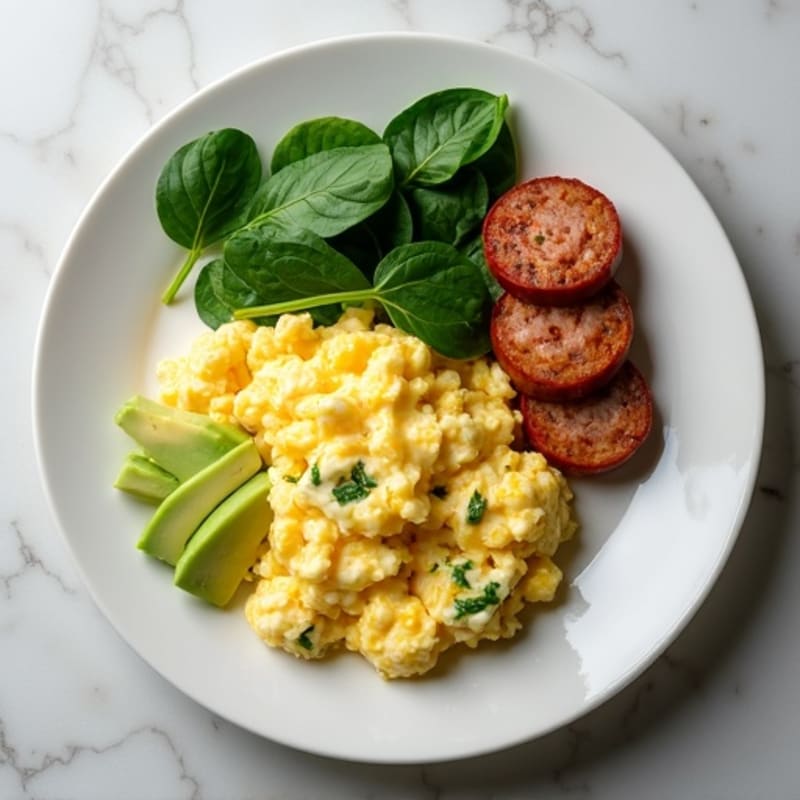 Egg White and Spinach Scramble with Turkey Sausage