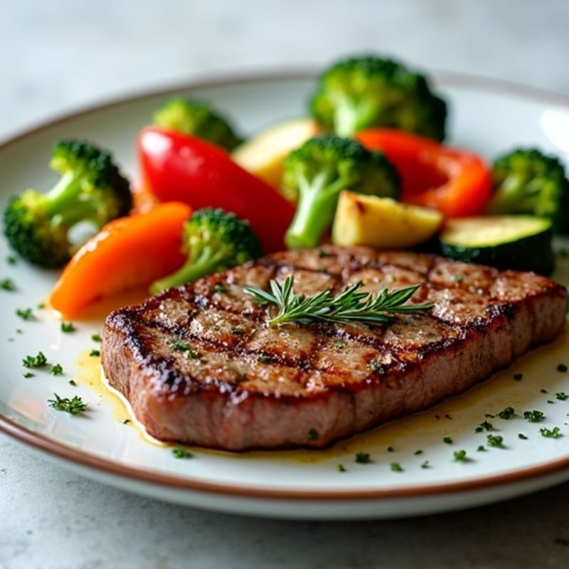Garlic-Herb Seared Flank Steak with Roasted Vegetables