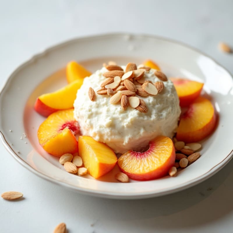 Cottage Cheese with Sliced Almonds and Sliced Peaches