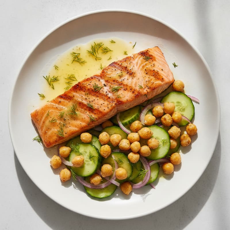 Grilled Lemon-Dill Salmon with Crunchy Chickpea Salad