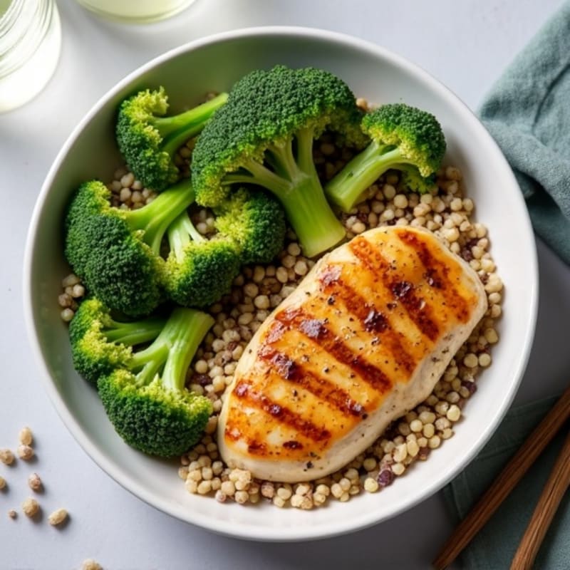 Grilled Chicken Breast with Roasted Broccoli and Quinoa