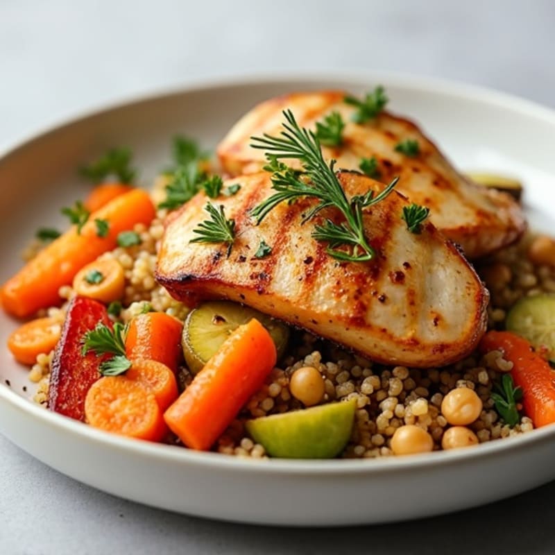 Honey-Glazed Roasted Rainbow Carrots with Fresh Herbs and Grilled Chicken