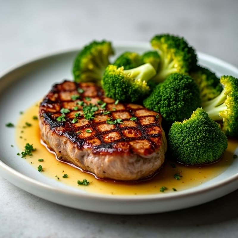Pan-Seared Steak with Roasted Garlic Broccoli