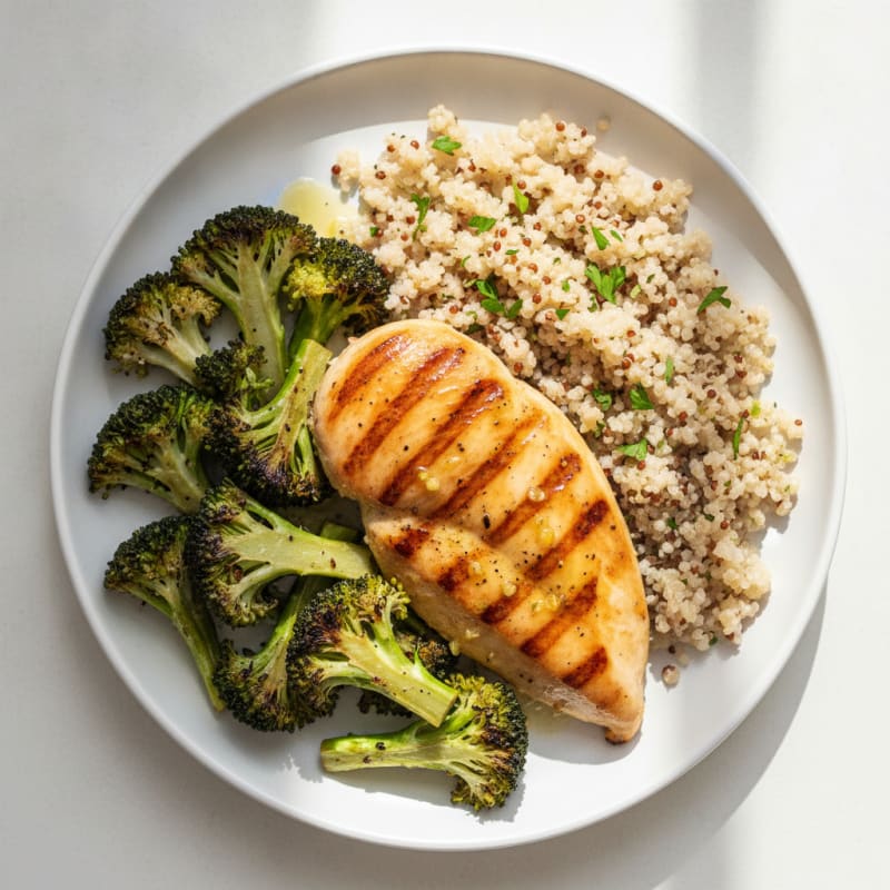 Grilled Chicken Breast with Quinoa and Roasted Broccoli