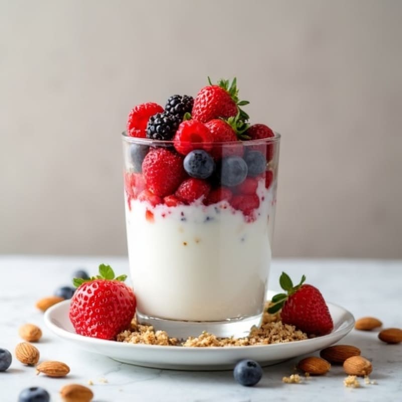 Greek Yogurt Protein Parfait with Mixed Berries and Almonds