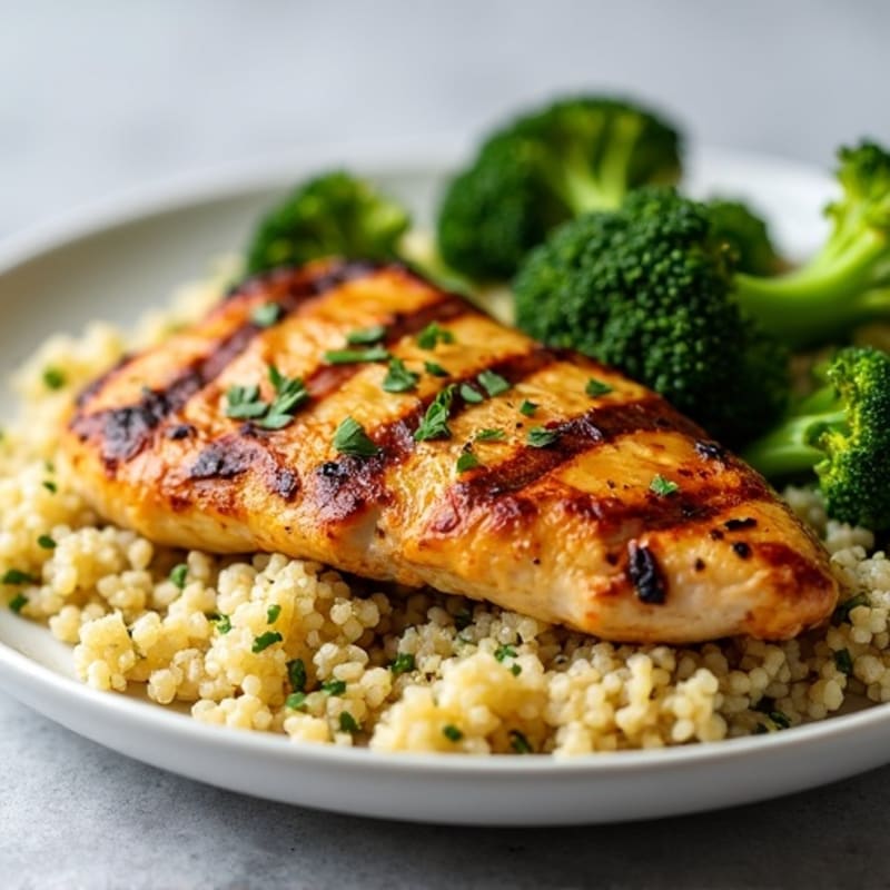 Grilled Chicken Breast with Quinoa and Roasted Broccoli