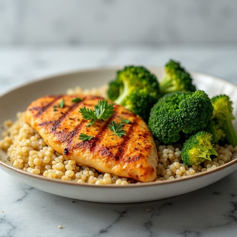 Grilled Chicken Breast with Quinoa and Roasted Broccoli