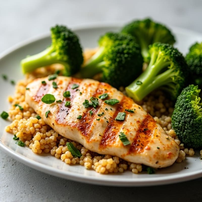 Grilled Chicken Breast with Quinoa and Roasted Broccoli