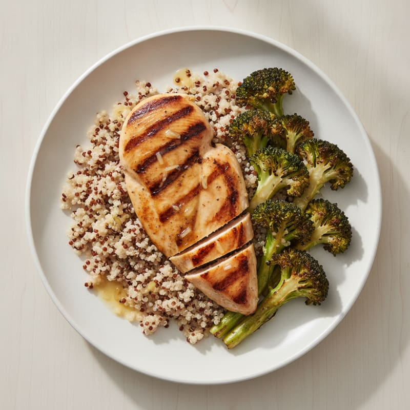 Grilled Chicken Breast with Quinoa and Roasted Broccoli