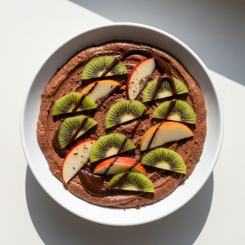 Silky Chocolate Protein Mousse with Sliced Kiwi and Apple