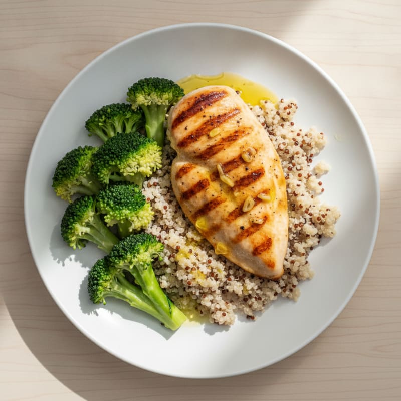 Grilled Chicken Breast with Quinoa and Steamed Broccoli