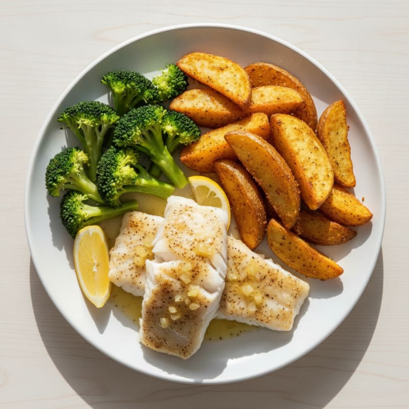 Baked Cod with Crispy Potato Wedges