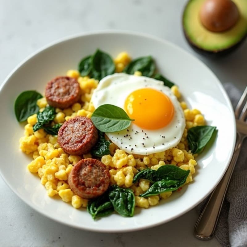 Egg White Scramble with Turkey Sausage and Spinach