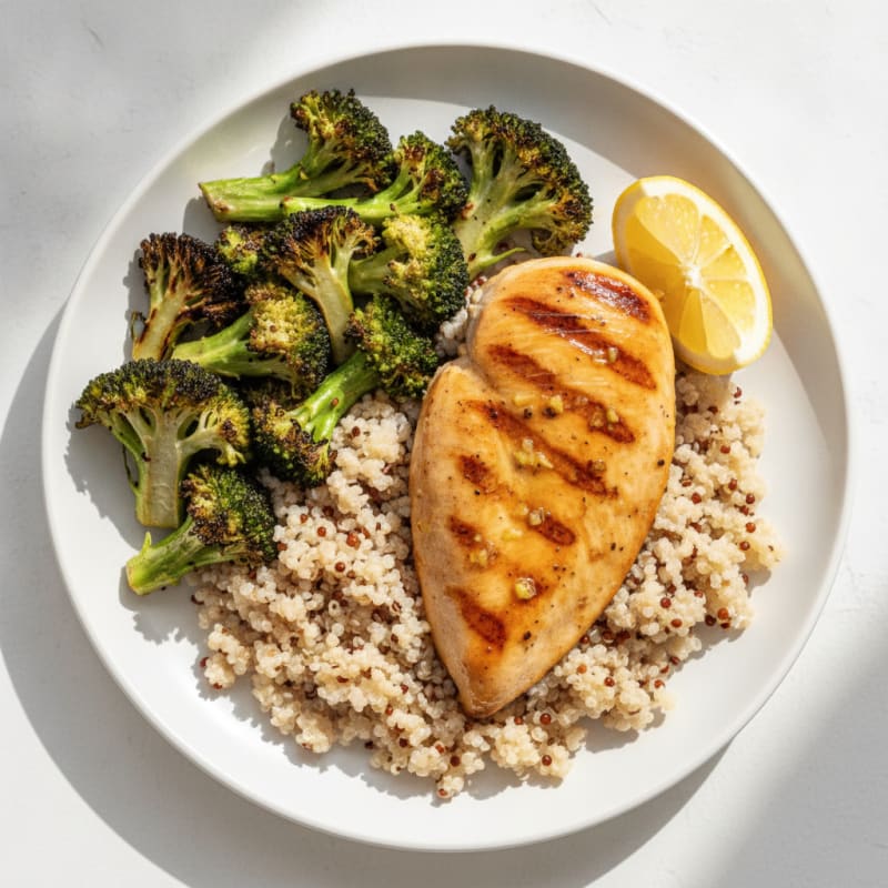 Grilled Chicken Breast with Quinoa and Roasted Broccoli