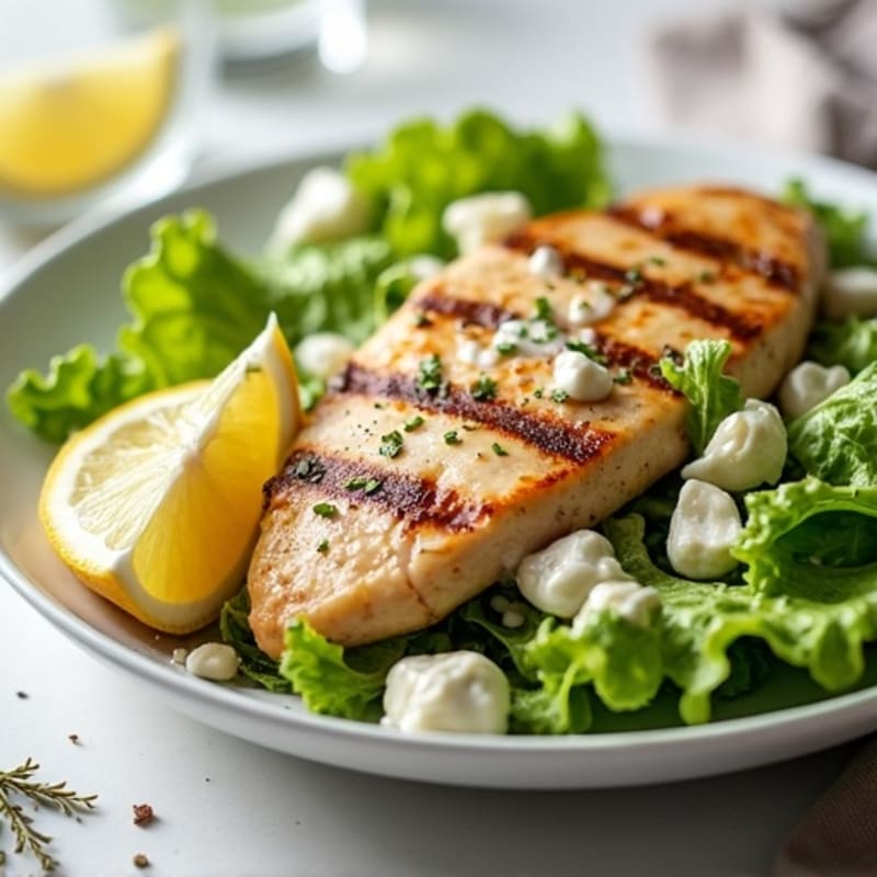 Grilled Chicken with Crispy Romaine and Creamy Garlic-Lemon Dressing