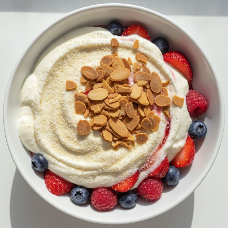 Greek Yogurt Protein Parfait with Mixed Berries and Almonds