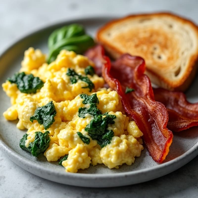 Crispy Turkey Bacon and Egg White Scramble with Spinach